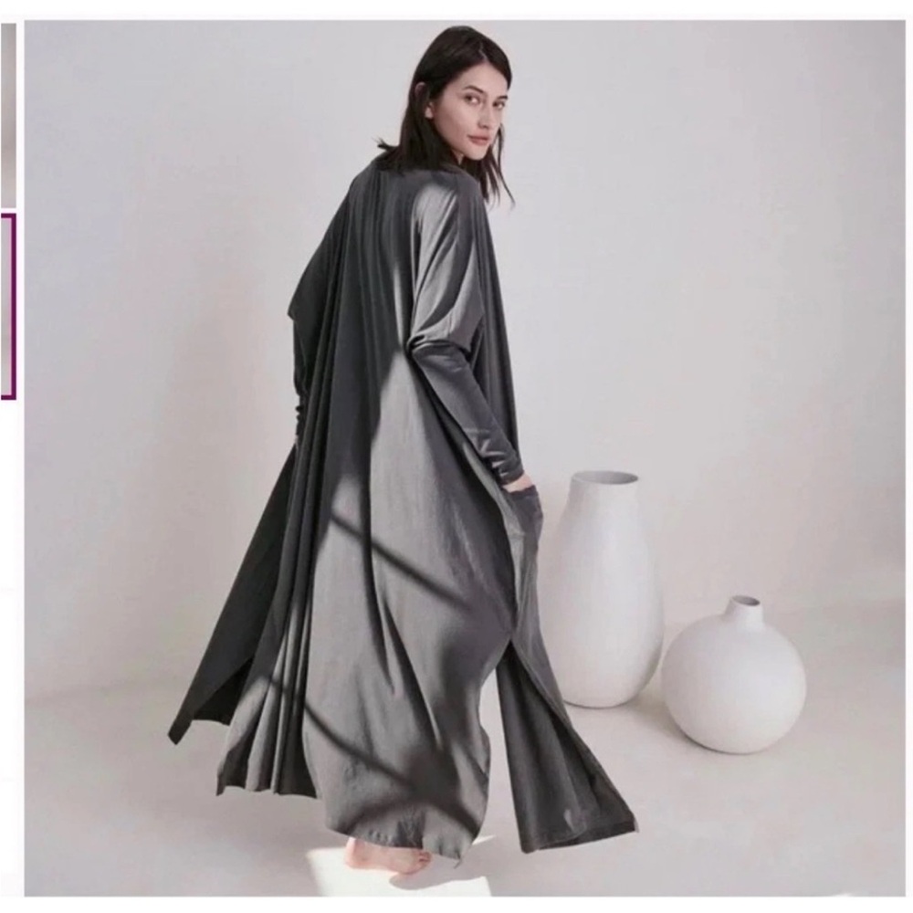 LUNYA One Size Organic Pima Cotton Gray Long Cardigan Robe Layer Duster OS